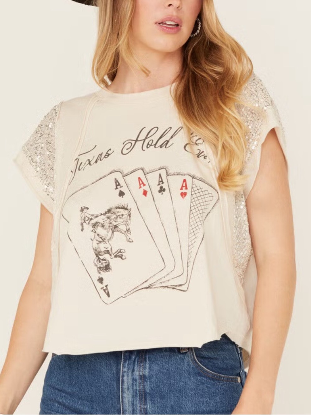 Texas hold em sequin sleeve western tee